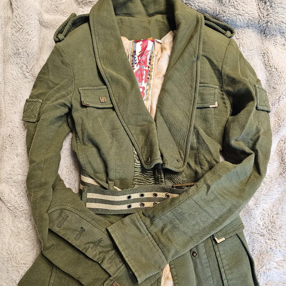 L.a.m.b - Military Style Women's Green Belted Jacket - Picture 4 of 5
